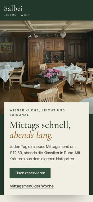 Bistro Salbei auf dem Handy mit Reservieren-Button